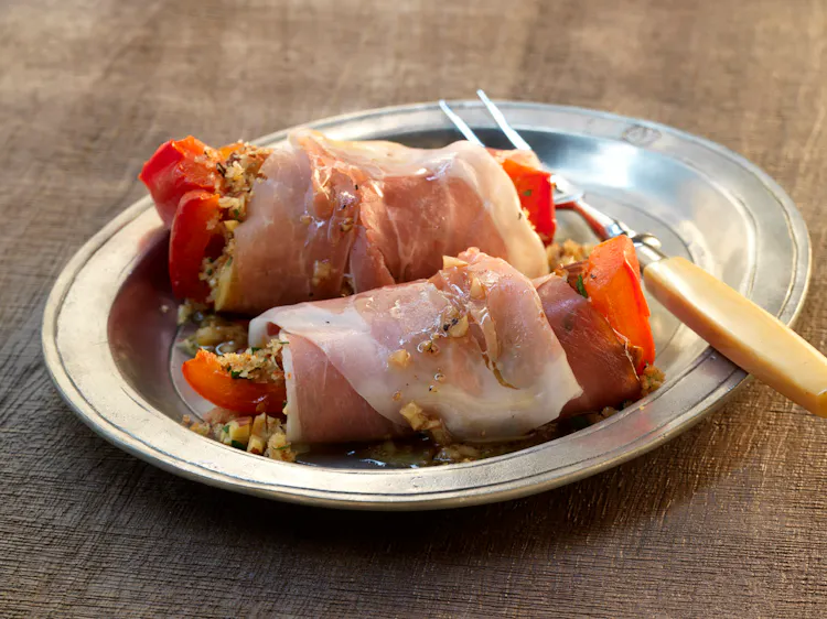 Serrano Hamâ€“Wrapped Peppers with Anchovy-Almond Crumbs | Starters Recipes | Weber Grills