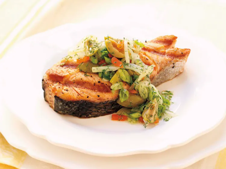 Salmon with Fennel and Olive Salad | Seafood Recipes | Weber Grills