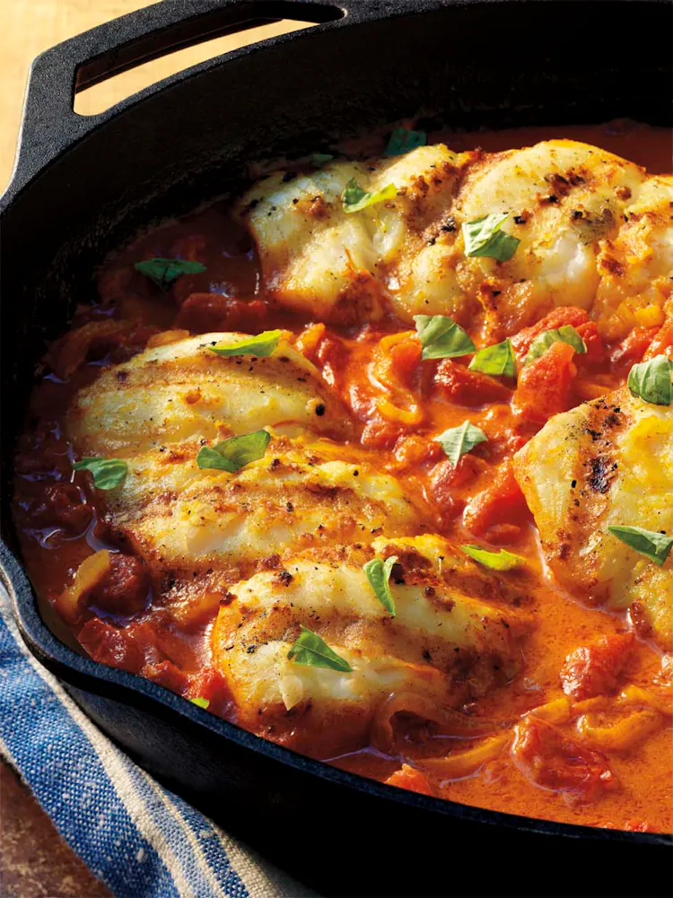 Halibut Fillets with Bombay Tomato Sauce | Seafood Recipes