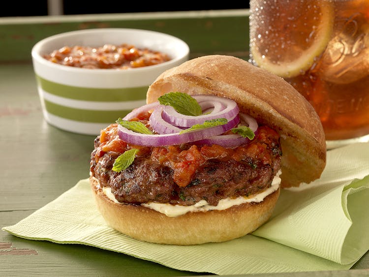 Lamb Burgers with Roasted Chile Sauce and Fresh Mint Red Meat Recipes