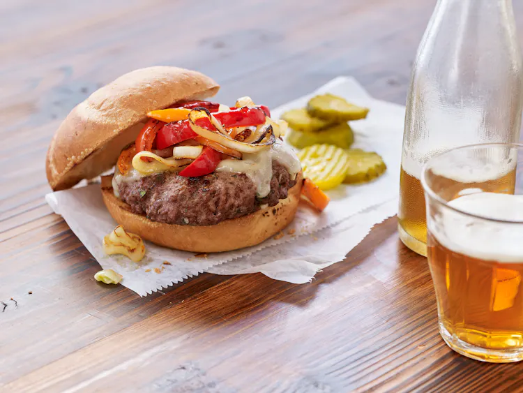 Philly Cheeseburgers with Onions, Peppers, and Provolone | Red Meat Recipes | Weber Grills