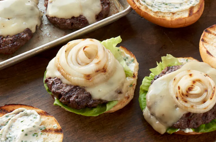 Fontina Cheeseburgers with Lemon-Herb Mayonnaise | Red Meat Recipes | Weber Grills
