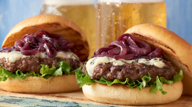 Blue Cheese Burgers with Red Wine Onions | Red Meat Recipes