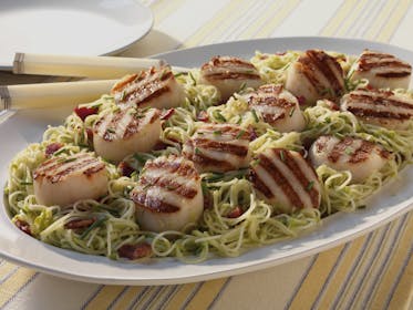 Grilled Scallops with Pea Pesto