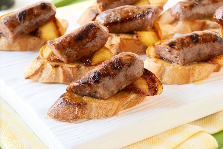 Italian Sausages and Glazed Nectarines on HoneyMustard Crostini