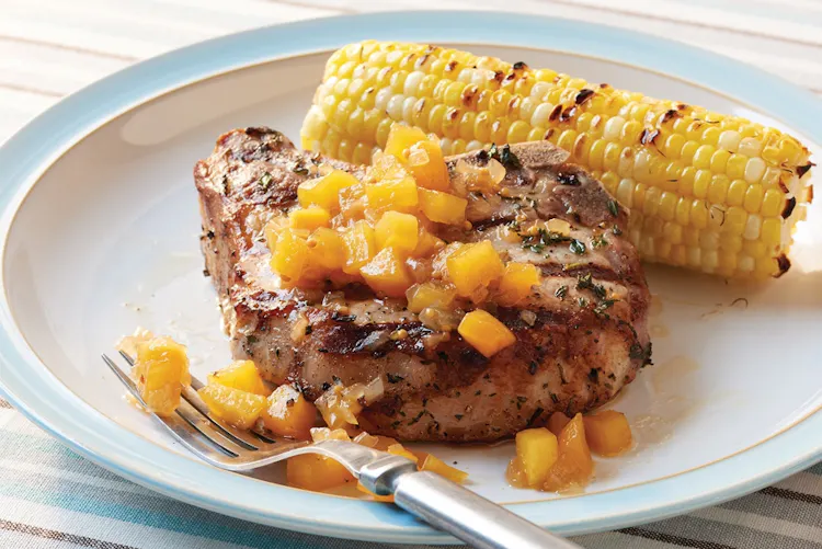 Thyme-Rubbed Pork Chops with Peach-Bourbon Chutney | Pork Recipes