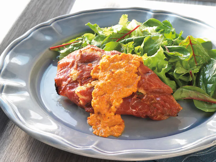 Serrano Ham–Wrapped Chicken Cutlets with Romesco Sauce | Poultry Recipes