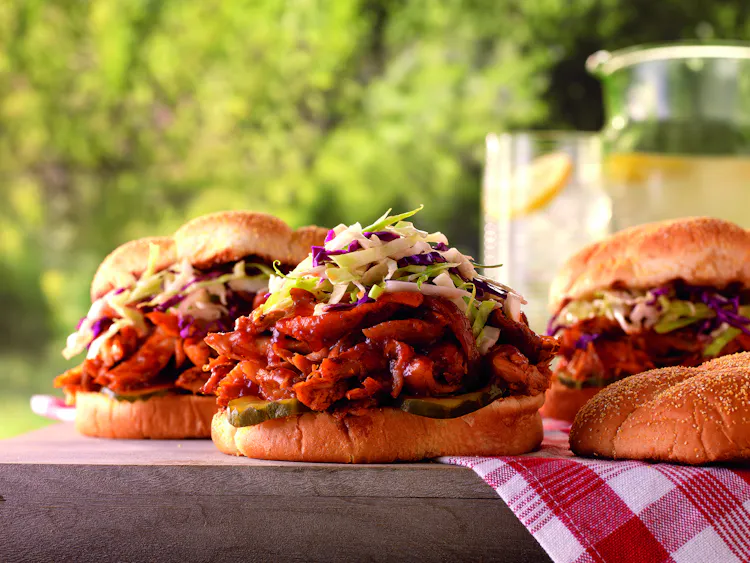 Pulled Chicken Sandwiches with Apple Cider and Cabbage Slaw | Poultry Recipes