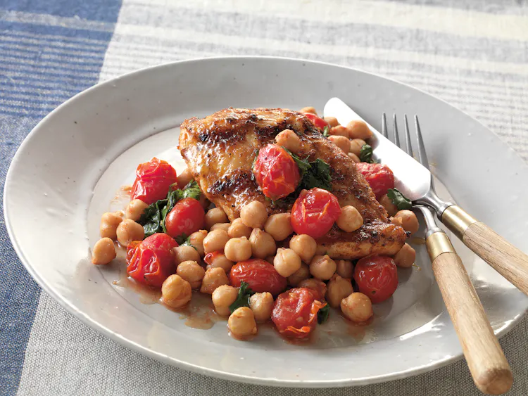 Chicken Breasts with Skillet-Roasted Tomatoes and Chickpeas | Poultry Recipes