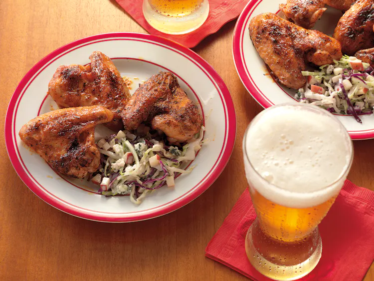 Buffalo Chicken Wings with Creamy Blue Cheese and Apple Slaw | Poultry Recipes