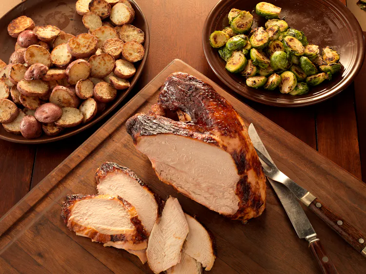 Buttermilk-Marinated Turkey Breast with Garlic New Potatoes and Brussels Sprouts | Poultry Recipes