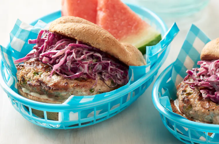 Jerk Chicken Burgers with Red Cabbage Slaw | Poultry Recipes
