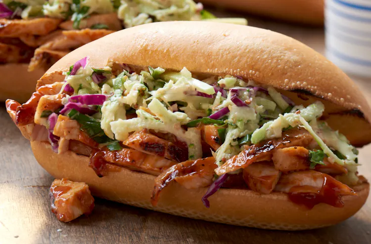 Barbecued Chicken Hoagies with Zesty Mustard-Broccoli Slaw | Poultry Recipes