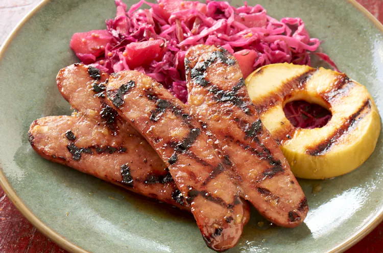Chicken Apple Sausages with Apple Juice Glaze and Red Sauerkraut | Poultry Recipes
