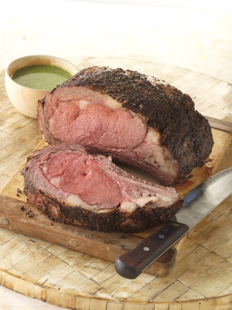 PepperCrusted Rib Roast with ThreeHerb Hazelnut Pesto Red Meat Recipes er Grills