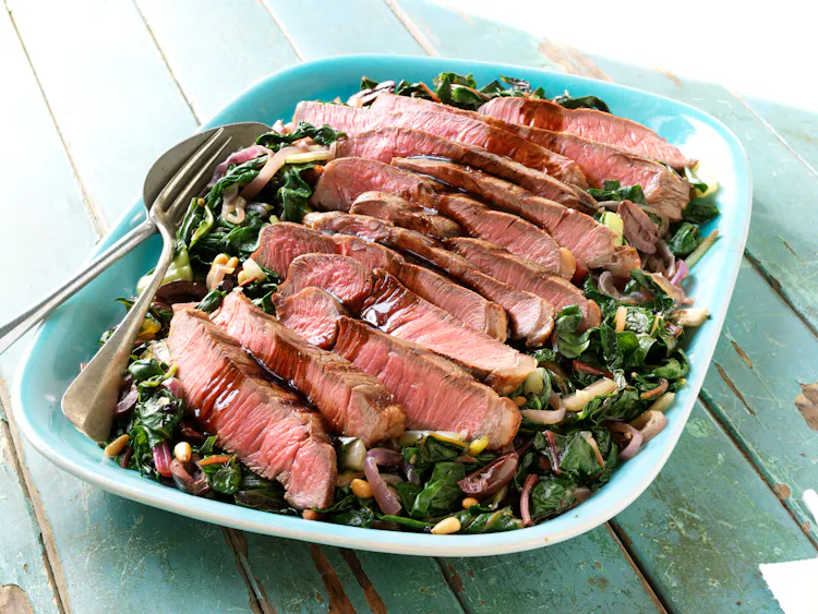 Top Sirloin Steaks with Balsamic Glaze and Swiss Chard | Red Meat Recipes