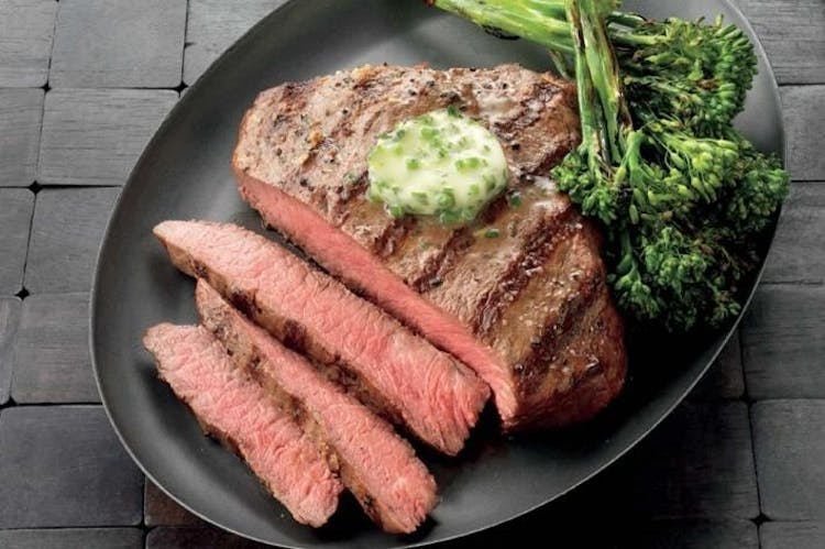 Flat Iron Steaks With Herb Butter And Grilled Broccolini Red Meat Recipes Weber Grills