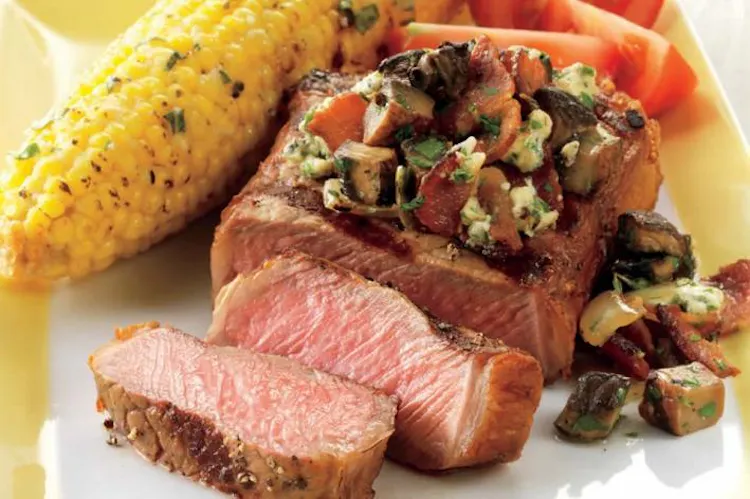 Strip Steaks with Mushrooms, Bacon, and Blue Cheese | Red Meat Recipes | Weber Grills