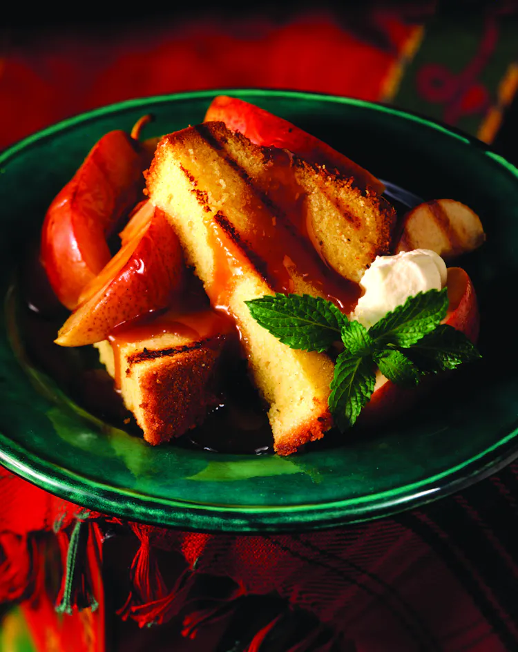 Pound Cake with Grilled Pears and Caramel-Rum Sauce | Desserts Recipes