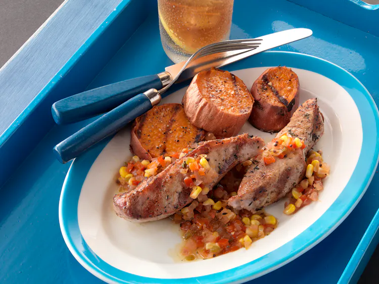 Country-Style Ribs with Grilled Sweet Potatoes and Chowchow | Pork Recipes