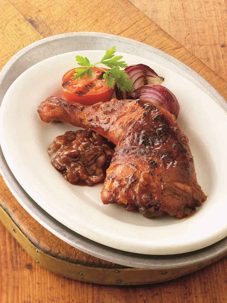 Barbecued Chicken with Bourbon-Bacon Sauce | Poultry Recipes