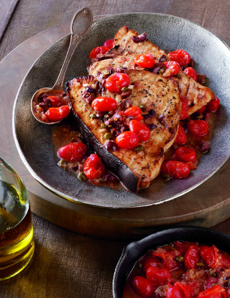 Swordfish Steaks with Quick Tomato-Anchovy Sauce | Seafood Recipes