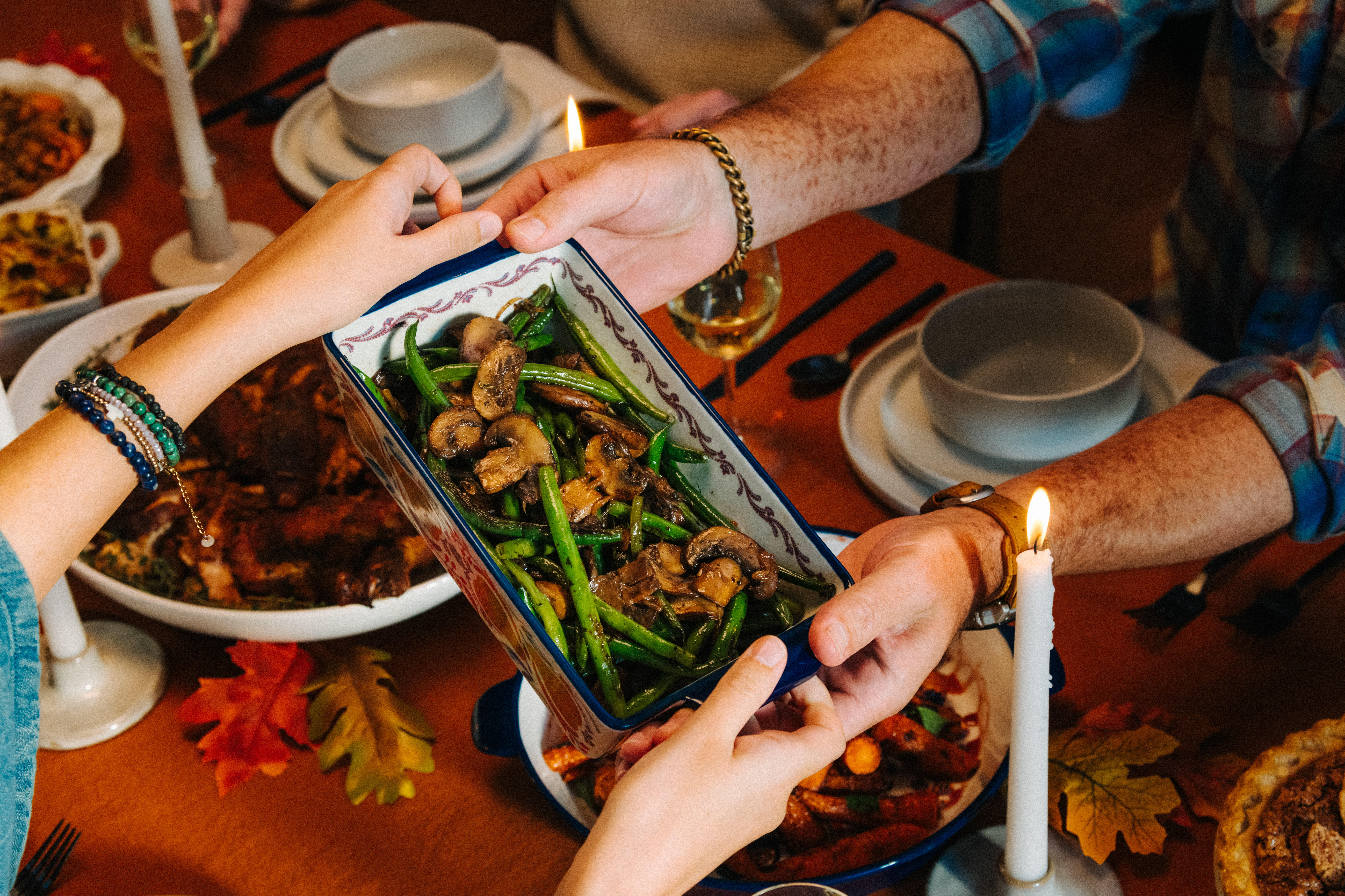 Griddled Green Beans and Mushrooms 