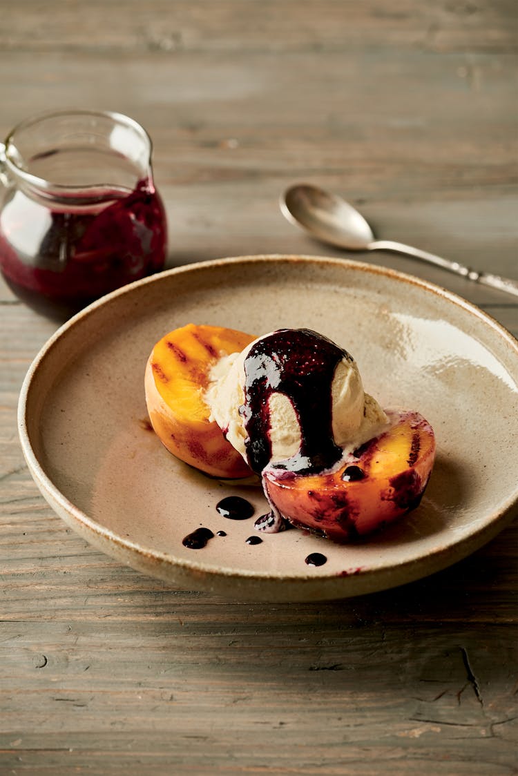 Grilled Peaches with Fresh Cherry Sauce Dessert Recipes Weber Grills