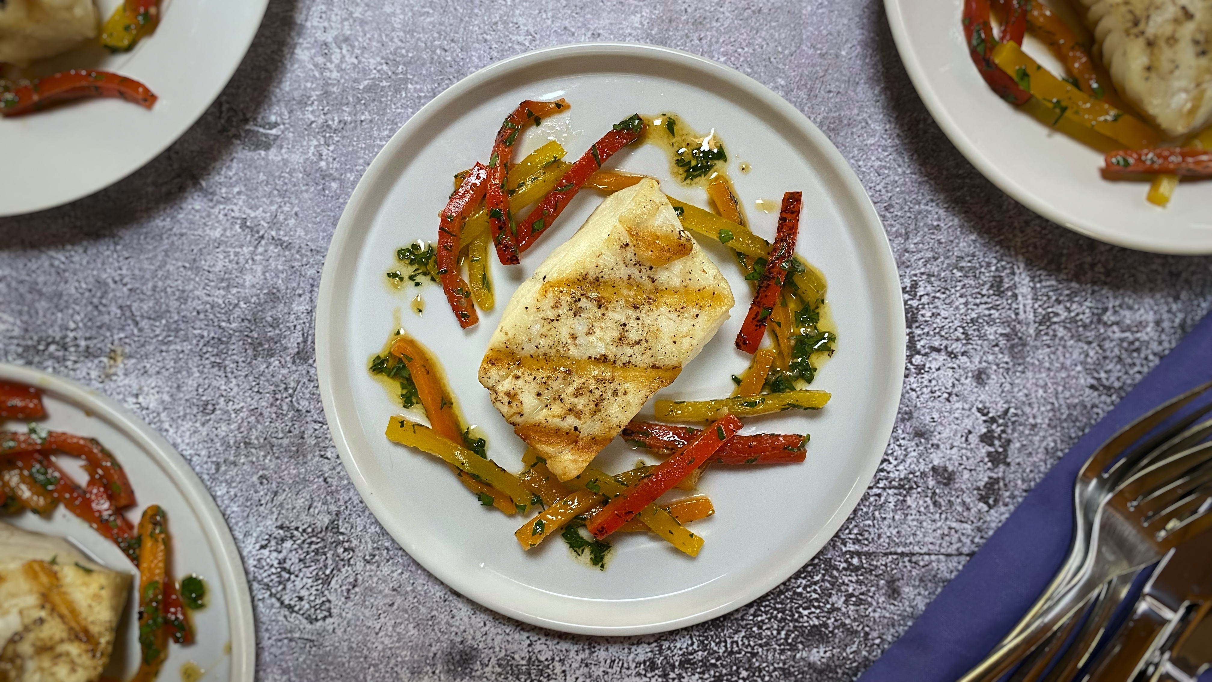 Sea Bass With Roasted Pepper Vinaigrette