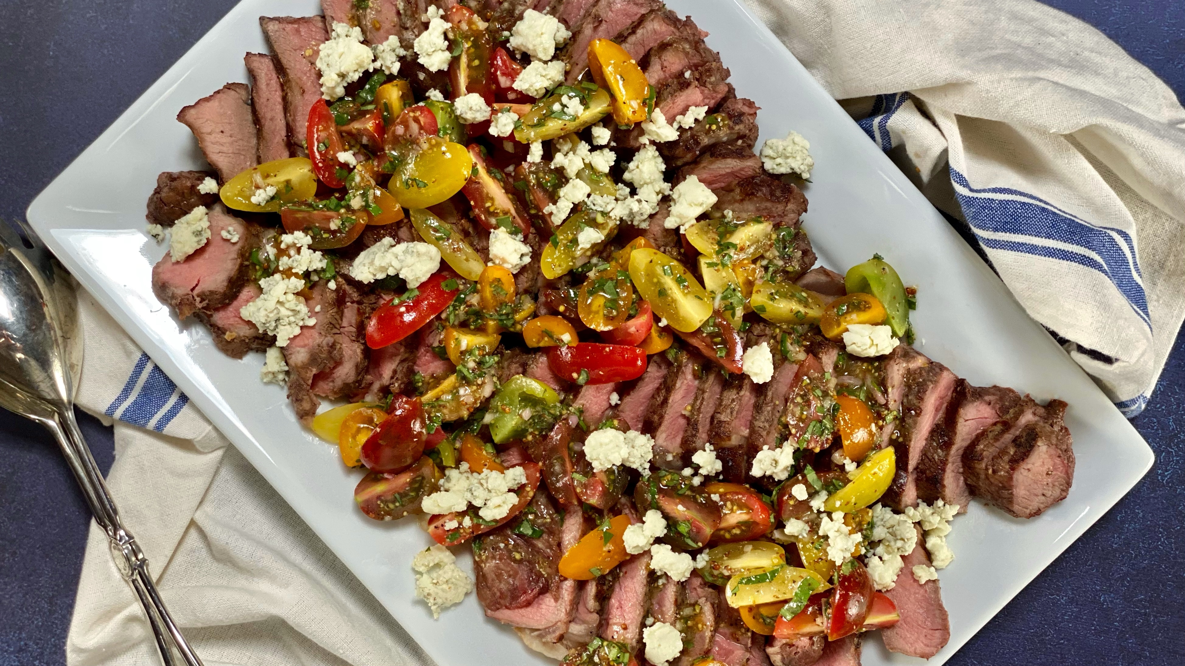 Strip Steaks With Tomato And Blue Cheese Vinaigrette
