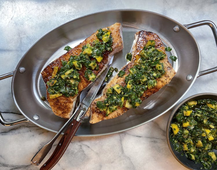 Swordfish with Charred Lemon Salsa Verde Seafood Recipes er Grills