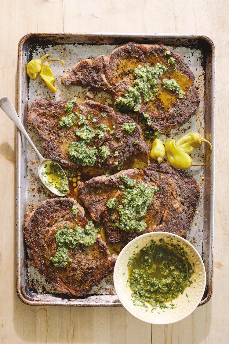 Griddled Ribeyes With Pepperoncino Chimichurri | Recipes | Weber Grills