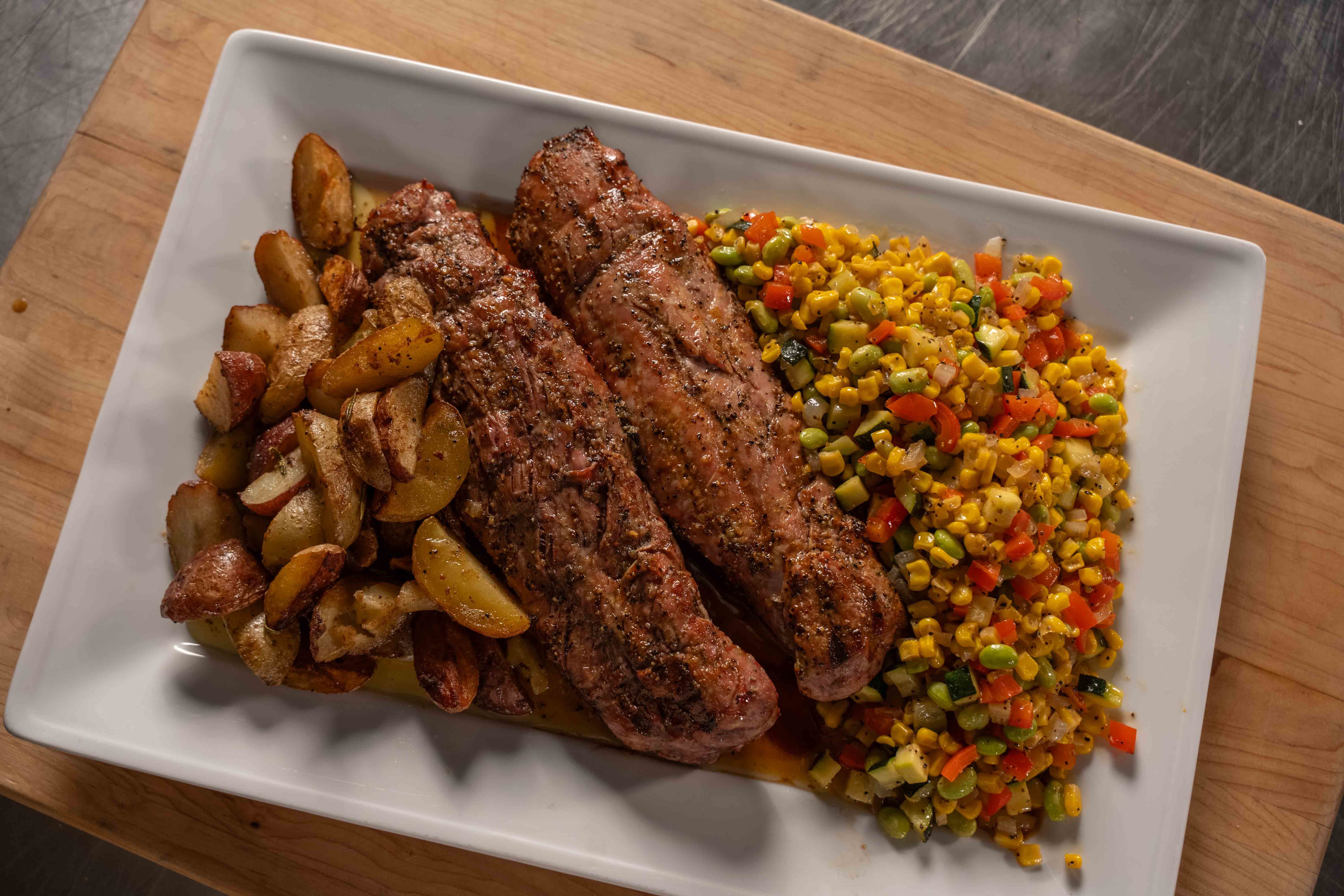 Honey Garlic Pork Tenderloin with Butter Potatoes and Succotash 