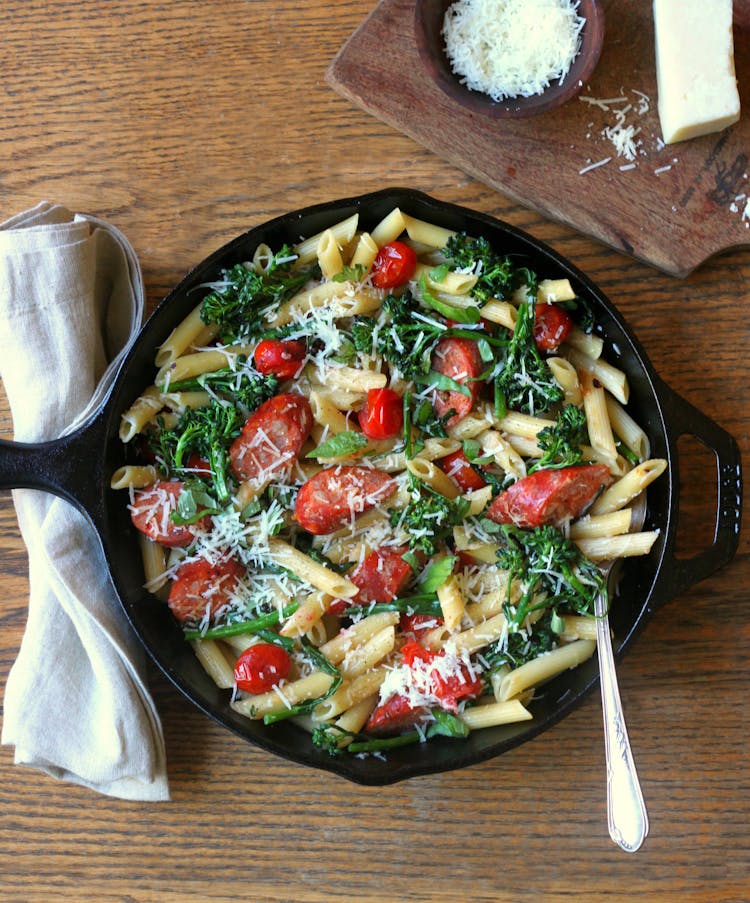 CastIron Skillet Penne with Hot Italian Sausages Pork Recipes