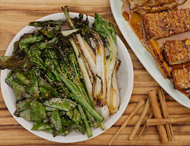 Soy and Sesame Grilled Seasonal Greens 