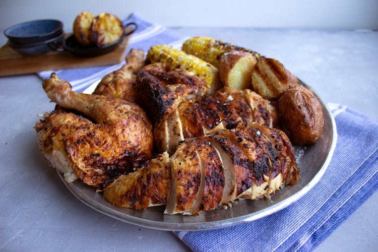 Charcoal Chicken With Grilled Corn and Baby Potatoes | Poultry Recipes ...