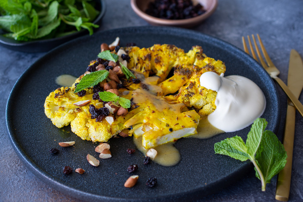 Grilled Cauliflower Steaks with tahini dressing