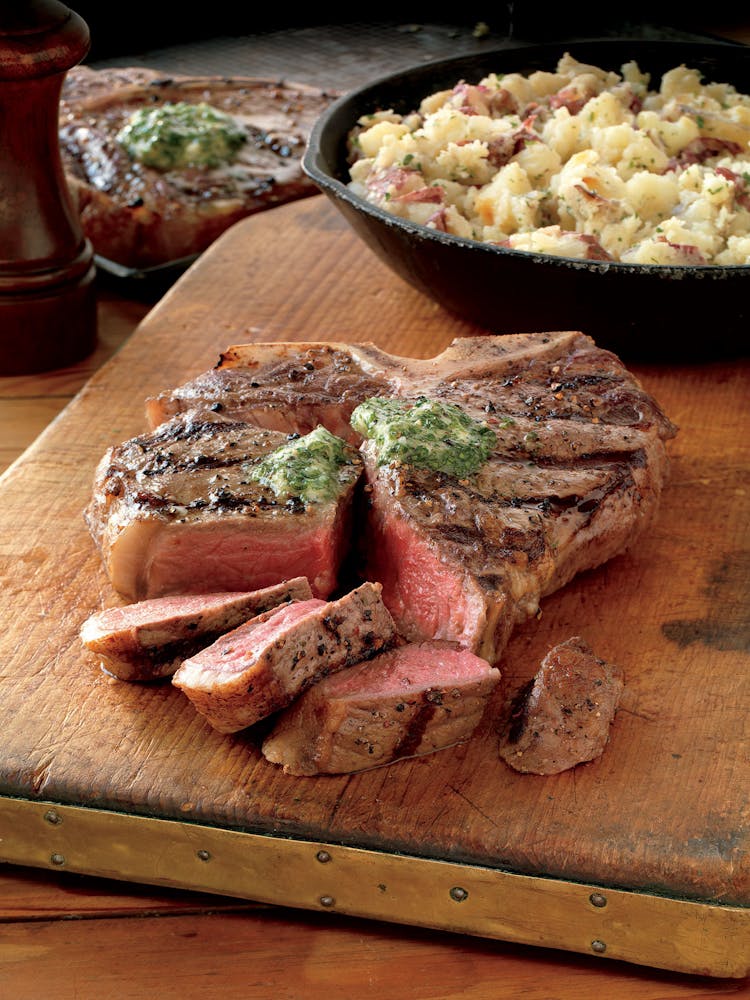 Porterhouse Steaks and Smashed Potatoes with Garlic Butter Red Meat
