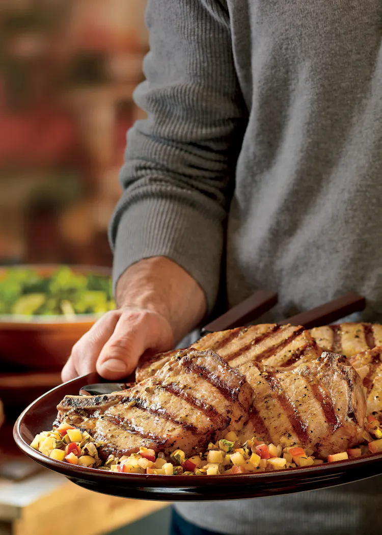 Dijon-Glazed Pork Chops with Apple-Tarragon Relish | Pork Recipes | Weber Grills