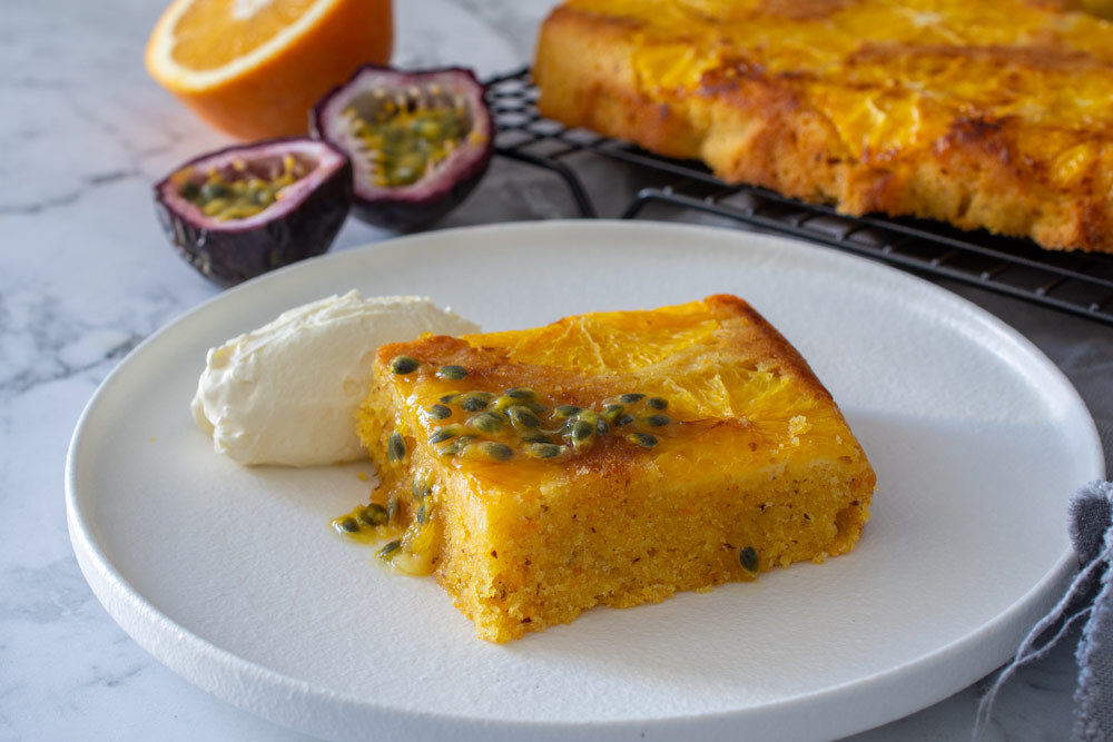 Orange Polenta Cake with Passionfruit Drizzle