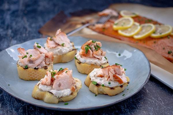 Smoked Salmon and Lemon-Caper Sour Cream Crostinis