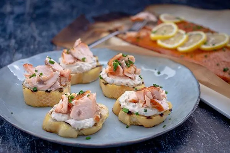 Smoked Salmon and Lemon-Caper Sour Cream Crostinis | Seafood Recipes | Weber BBQ