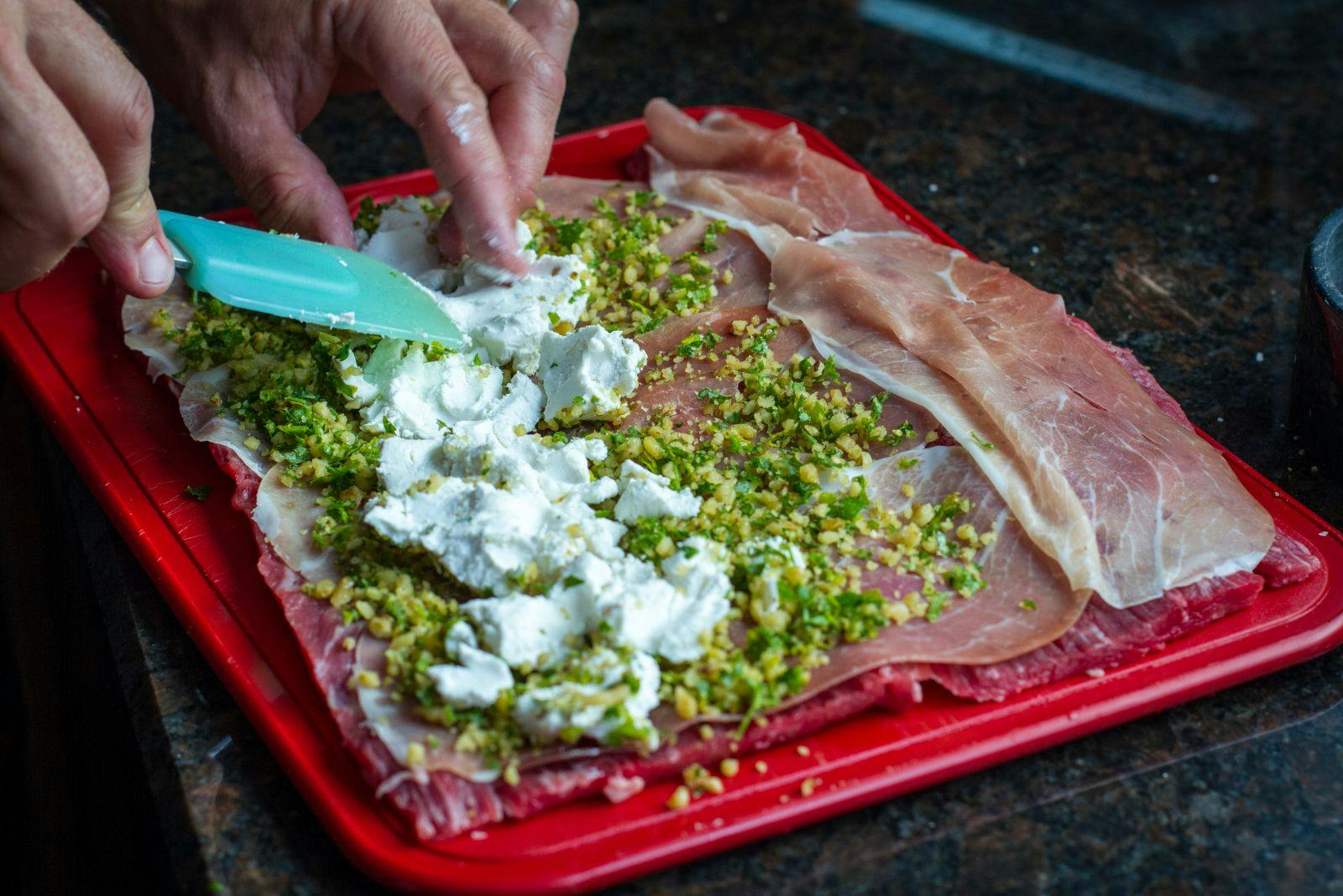 Grilled Stuffed Flank Steak With Pesto, Mozzarella, and Prosciutto Recipe, Recipe