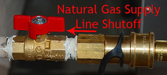 Location of natural gas supply shutoff valve on the hose to the standard propane tank valve used for Weber Grills - Do I Need To Turn Off The Propane Tank After Grilling? - Burning Questions
