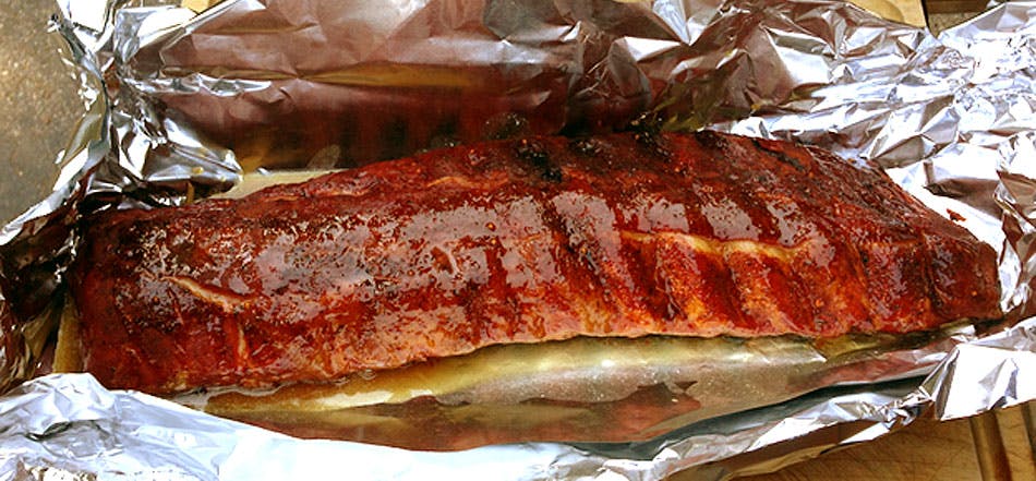 Fully grilled foil wrapped ribs with dry rub - Weber Grills